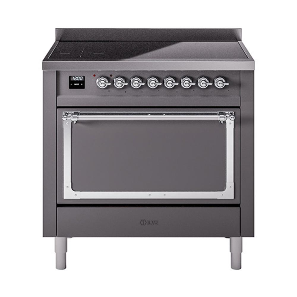 Ilve UNI366QNMPMGC Ilve Uni366Qnmpmgc Nostalgie Ii Noblesse 36" Induction Range (Solid Door, Graphite Matte, Chrome)