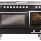 Ilve UP48FSWMPBK Professional Plus Ii 48 Inch Dual Fuel Natural Gas Freestanding Range In Glossy Black With Trim