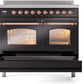 Ilve UPDI406NMPBKP Nostalgie Ii 40 Inch Electric Freestanding Range In Glossy Black With Copper Trim