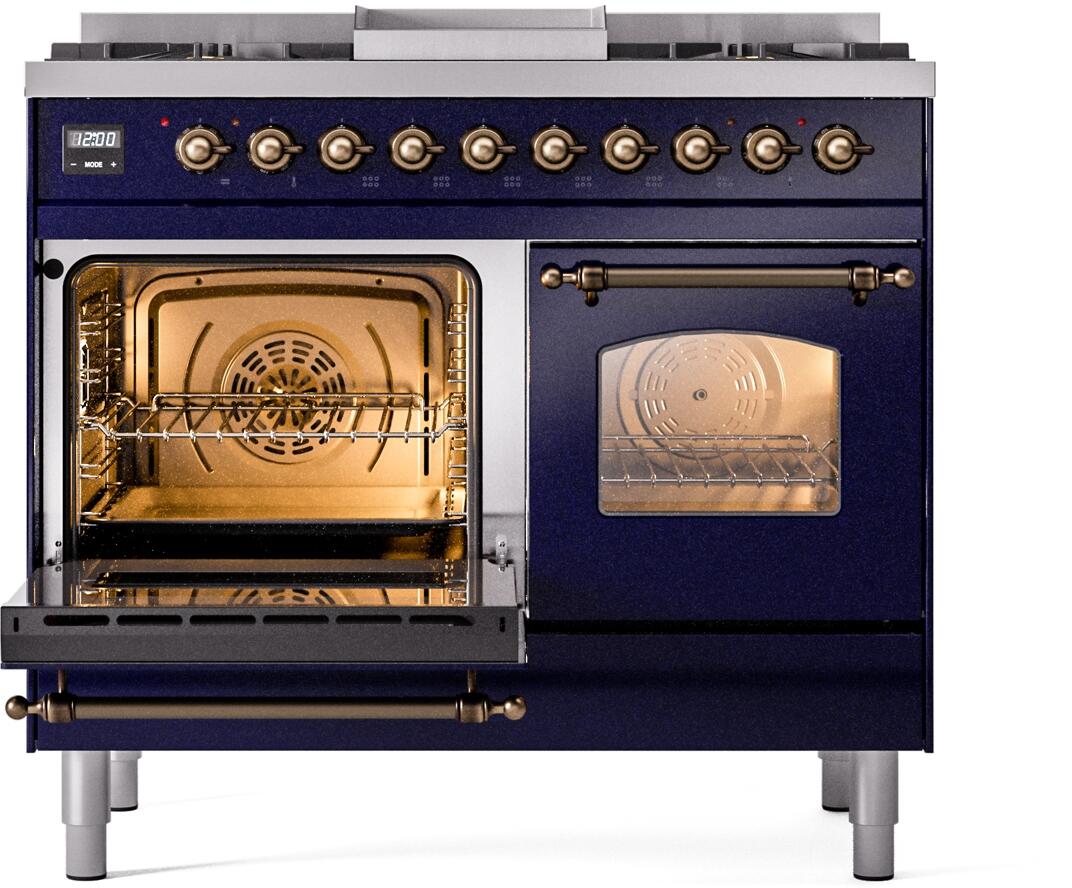 Ilve UPD40FNMPMBB Nostalgie Ii 40 Inch Dual Fuel Natural Gas Freestanding Range In Blue With Bronze Trim