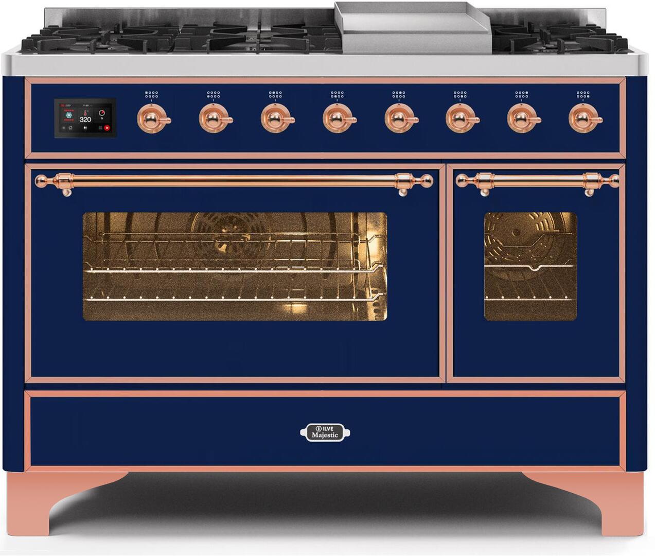 Ilve UM12FDNS3MBPLP Majestic Ii 48 Inch Dual Fuel Liquid Propane Freestanding Range In Blue With Copper Trim