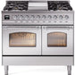 Ilve UPD40FNMPSSC Nostalgie Ii 40 Inch Dual Fuel Natural Gas Freestanding Range In Stainless Steel With Chrome Trim