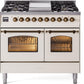 Ilve UPD40FNMPAWBLP Nostalgie Ii 40 Inch Dual Fuel Liquid Propane Freestanding Range In Antique White With Bronze Trim