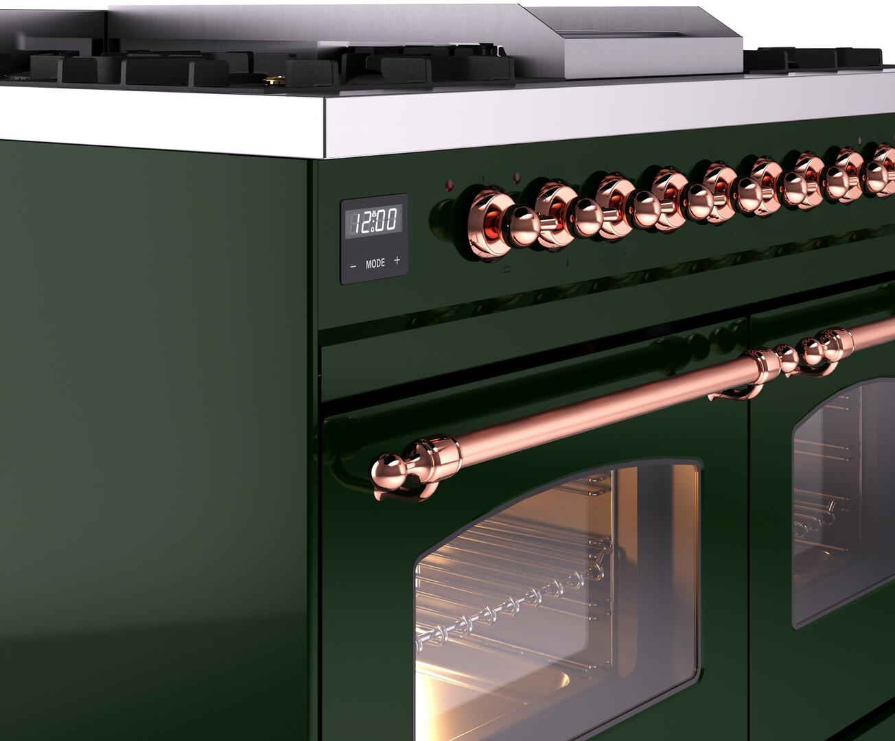 Ilve UPD40FNMPEGP Nostalgie Ii 40 Inch Dual Fuel Natural Gas Freestanding Range In Emerald Green With Copper Trim