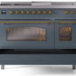 Ilve UP48FSNMPBGGLP Nostalgie Ii 48 Inch Dual Fuel Liquid Propane Freestanding Range In Blue Grey With Brass Trim