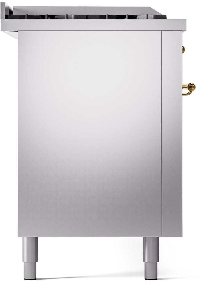 Ilve UP60FSNMPSSG Nostalgie Ii 60 Inch Dual Fuel Natural Gas Freestanding Range In Stainless Steel With Brass Trim