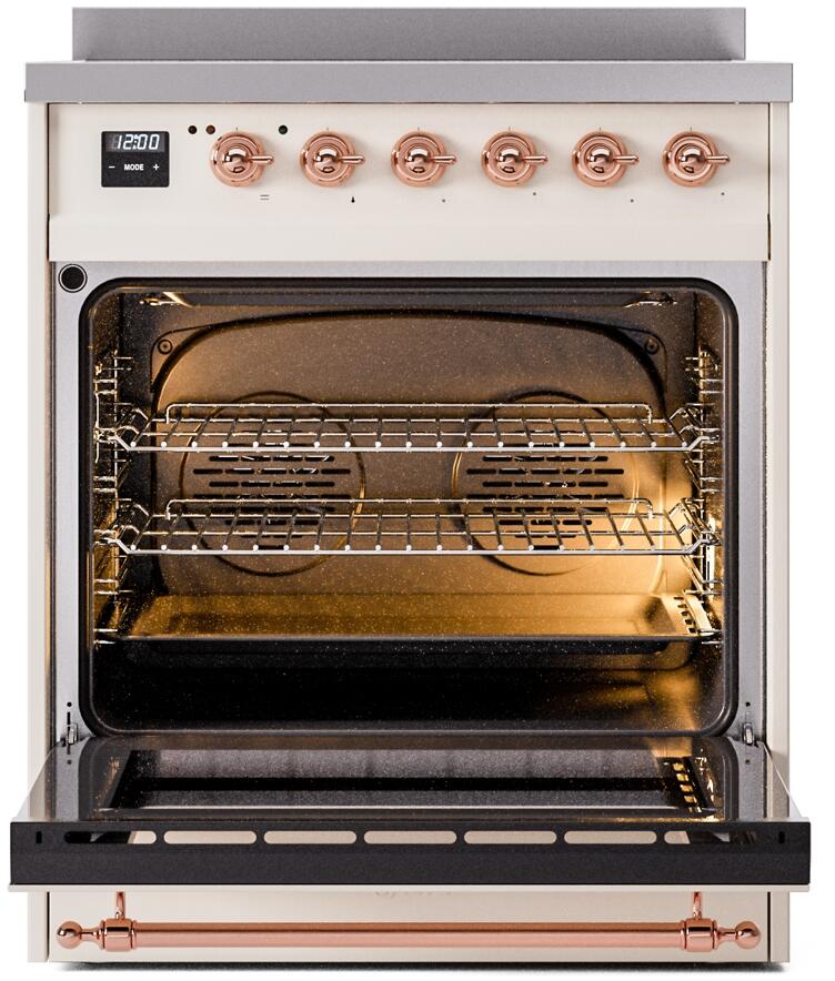 Ilve UPI304NMPAWP Nostalgie Ii 30 Inch Electric Freestanding Range In Antique White With Copper Trim