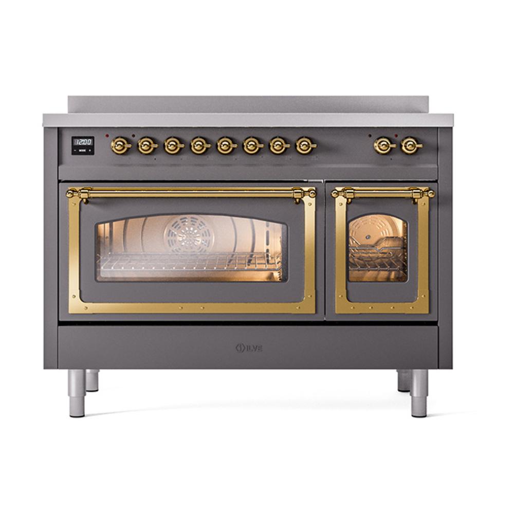 Ilve UNI486NMPMGG Ilve Uni486Nmpmgg Nostalgie Ii Noblesse 48" Induction Range (Triple Glass Door, Graphite Matte, Brass)