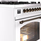 Ilve UP30NMPWHBLP Nostalgie Ii 30 Inch Dual Fuel Liquid Propane Freestanding Range In White With Bronze Trim