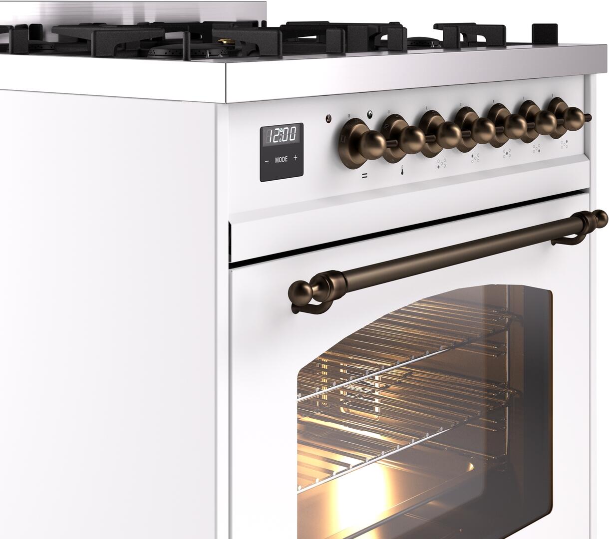 Ilve UP30NMPWHBLP Nostalgie Ii 30 Inch Dual Fuel Liquid Propane Freestanding Range In White With Bronze Trim