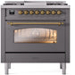 Ilve UP36FNMPMGG Nostalgie Ii 36 Inch Dual Fuel Natural Gas Freestanding Range In Matte Graphite With Brass Trim