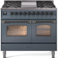 Ilve UPD40FNMPBGBLP Nostalgie Ii 40 Inch Dual Fuel Liquid Propane Freestanding Range In Blue Grey With Bronze Trim