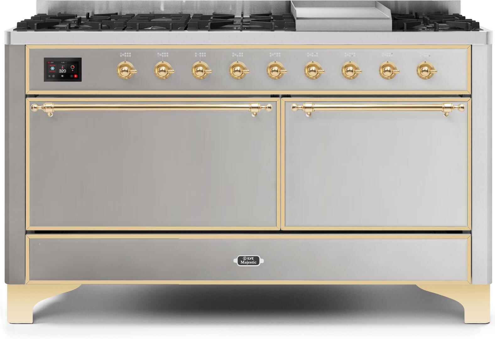 Ilve UM15FDQNS3SSG Majestic Ii 60 Inch Dual Fuel Natural Gas Freestanding Range In Stainless Steel With Brass Trim