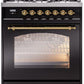 Ilve UP30NMPBKG Nostalgie Ii 30 Inch Dual Fuel Natural Gas Freestanding Range In Glossy Black With Brass Trim