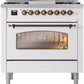 Ilve UP36FNMPWHB Nostalgie Ii 36 Inch Dual Fuel Natural Gas Freestanding Range In White With Bronze Trim