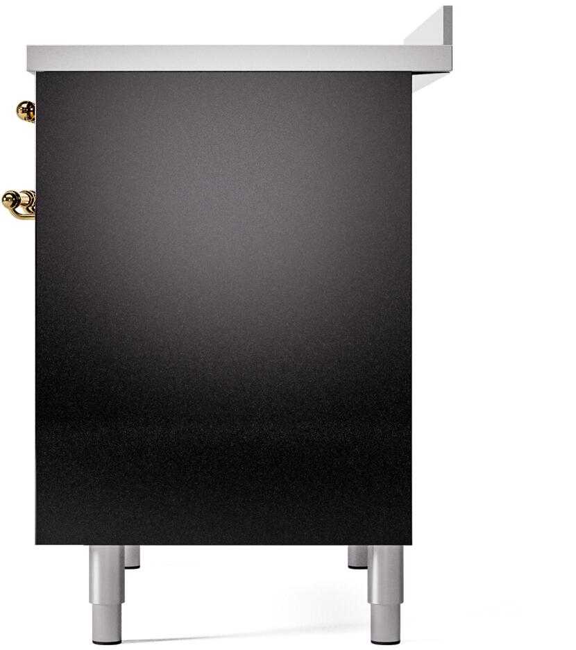 Ilve UPDI406NMPBKG Nostalgie Ii 40 Inch Electric Freestanding Range In Glossy Black With Brass Trim