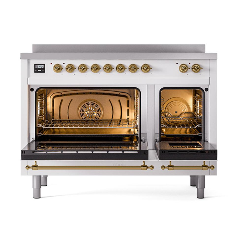 Ilve UNI486NMPWHG Ilve Uni486Nmpwhg Nostalgie Ii Noblesse 48" Induction Range (Triple Glass Door, White, Brass)