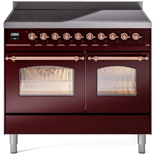 Ilve UPDI406NMPBUP Nostalgie Ii 40 Inch Electric Freestanding Range In Burgundy With Copper Trim