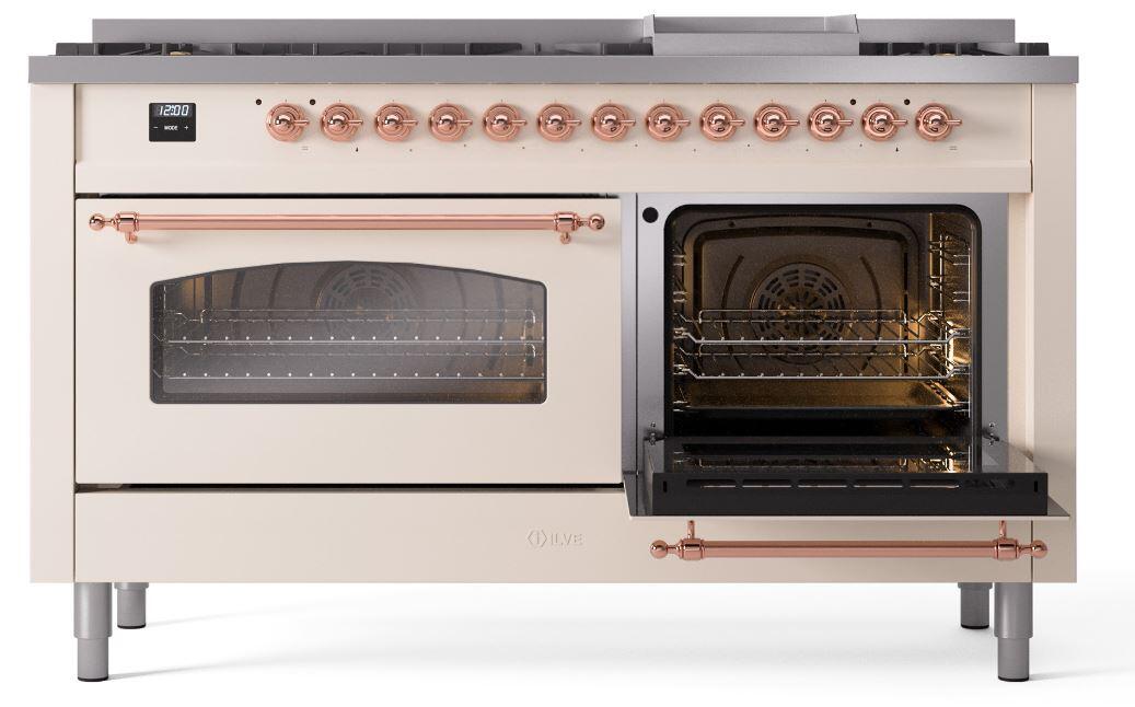 Ilve UP60FNMPAWPLP Nostalgie Ii 60 Inch Dual Fuel Liquid Propane Freestanding Range In Antique White With Copper Trim