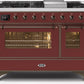 Ilve UM12FDNS3BUBLP Majestic Ii 48 Inch Dual Fuel Liquid Propane Freestanding Range In Burgundy With Bronze Trim