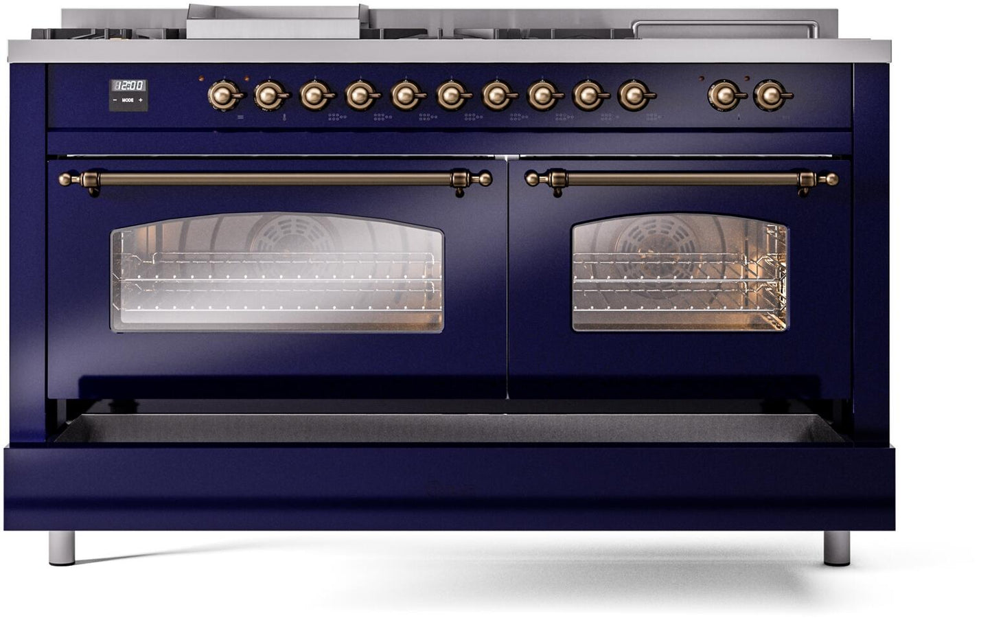 Ilve UP60FSNMPMBBLP Nostalgie Ii 60 Inch Dual Fuel Liquid Propane Freestanding Range In Blue With Bronze Trim