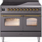 Ilve UPDI406NMPMGG Nostalgie Ii 40 Inch Electric Freestanding Range In Matte Graphite With Brass Trim