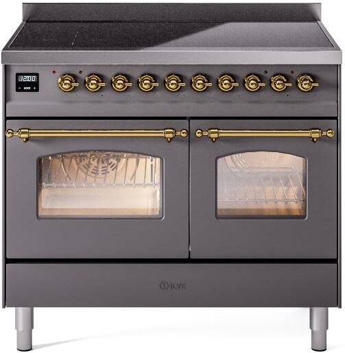 Ilve UPDI406NMPMGG Nostalgie Ii 40 Inch Electric Freestanding Range In Matte Graphite With Brass Trim