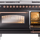 Ilve UP48FNMPBKP Nostalgie Ii 48 Inch Dual Fuel Natural Gas Freestanding Range In Glossy Black With Copper Trim