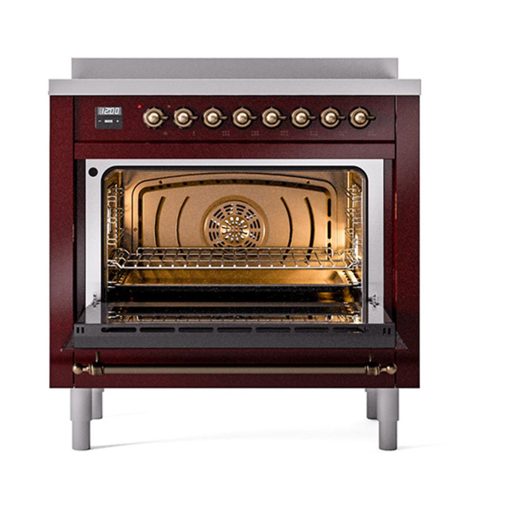 Ilve UNI366QNMPBUB Ilve Uni366Qnmpbub Nostalgie Ii Noblesse 36" Induction Range (Solid Door, Burgundy, Burnished)