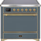 Ilve UMI09QNS3BGG Majestic Ii 36 Inch Electric Freestanding Range In Blue Grey With Brass Trim