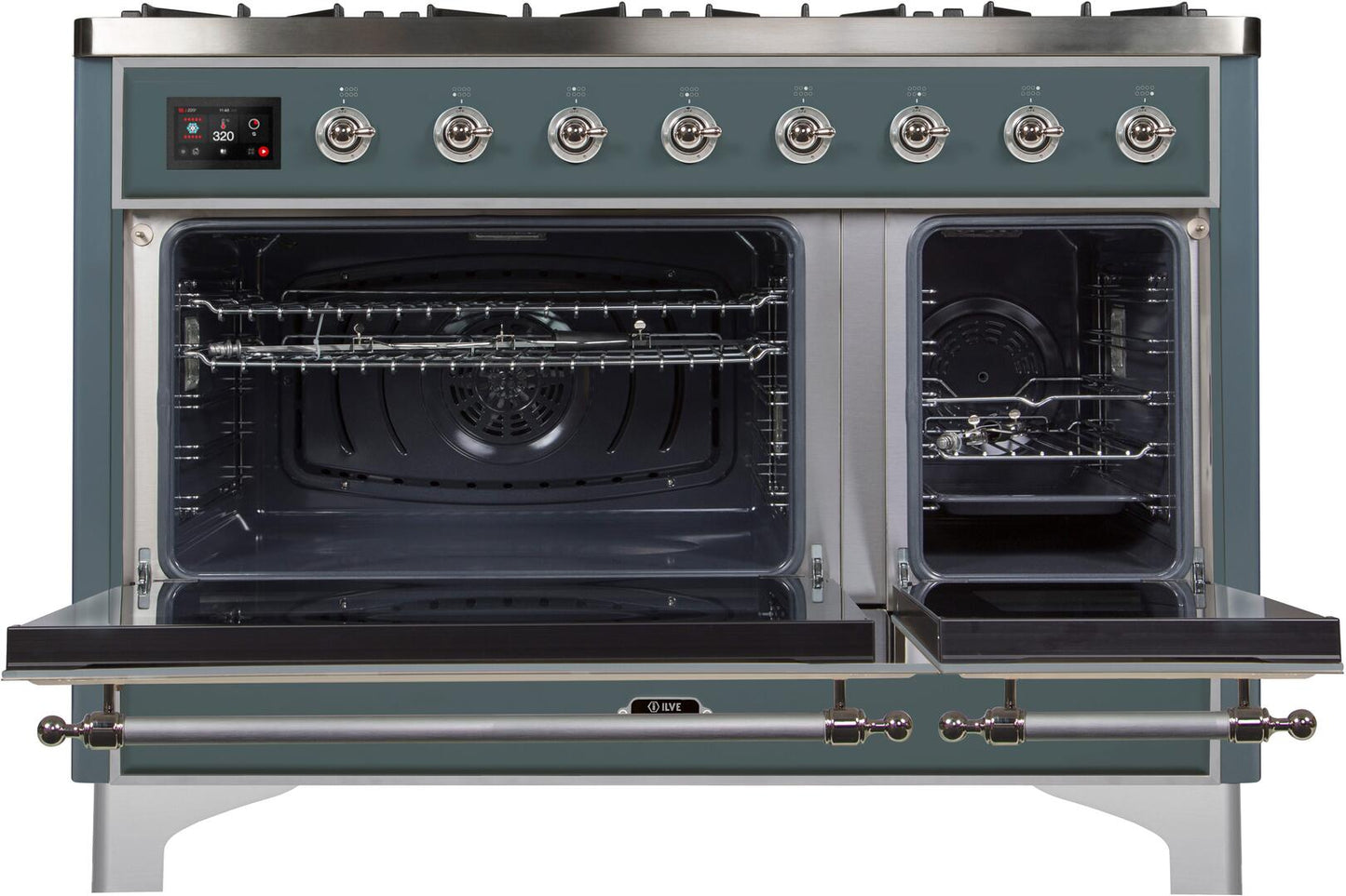 Ilve UM12FDNS3BGC Majestic Ii 48 Inch Dual Fuel Natural Gas Freestanding Range In Blue Grey With Chrome Trim