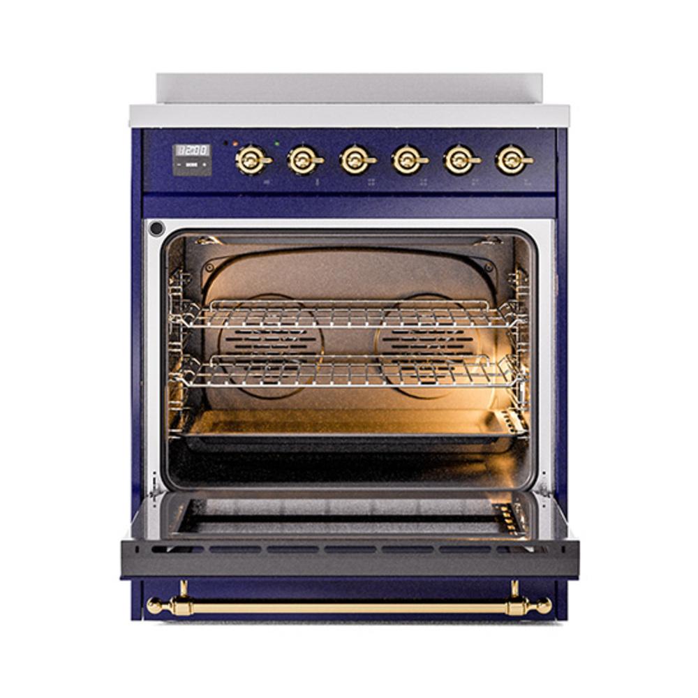 Ilve UNI304QNMPMBG Ilve Uni304Qnmpmbg Nostalgie Ii Noblesse 30" Induction Range (Solid Door, Midnight Blue, Brass)