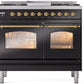 Ilve UPD40FNMPBKGLP Nostalgie Ii 40 Inch Dual Fuel Liquid Propane Freestanding Range In Glossy Black With Brass Trim