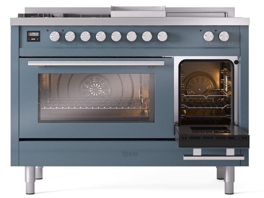 Ilve UP48FSWMPBGLP Professional Plus Ii 48 Inch Dual Fuel Liquid Propane Freestanding Range In Blue Grey With Trim