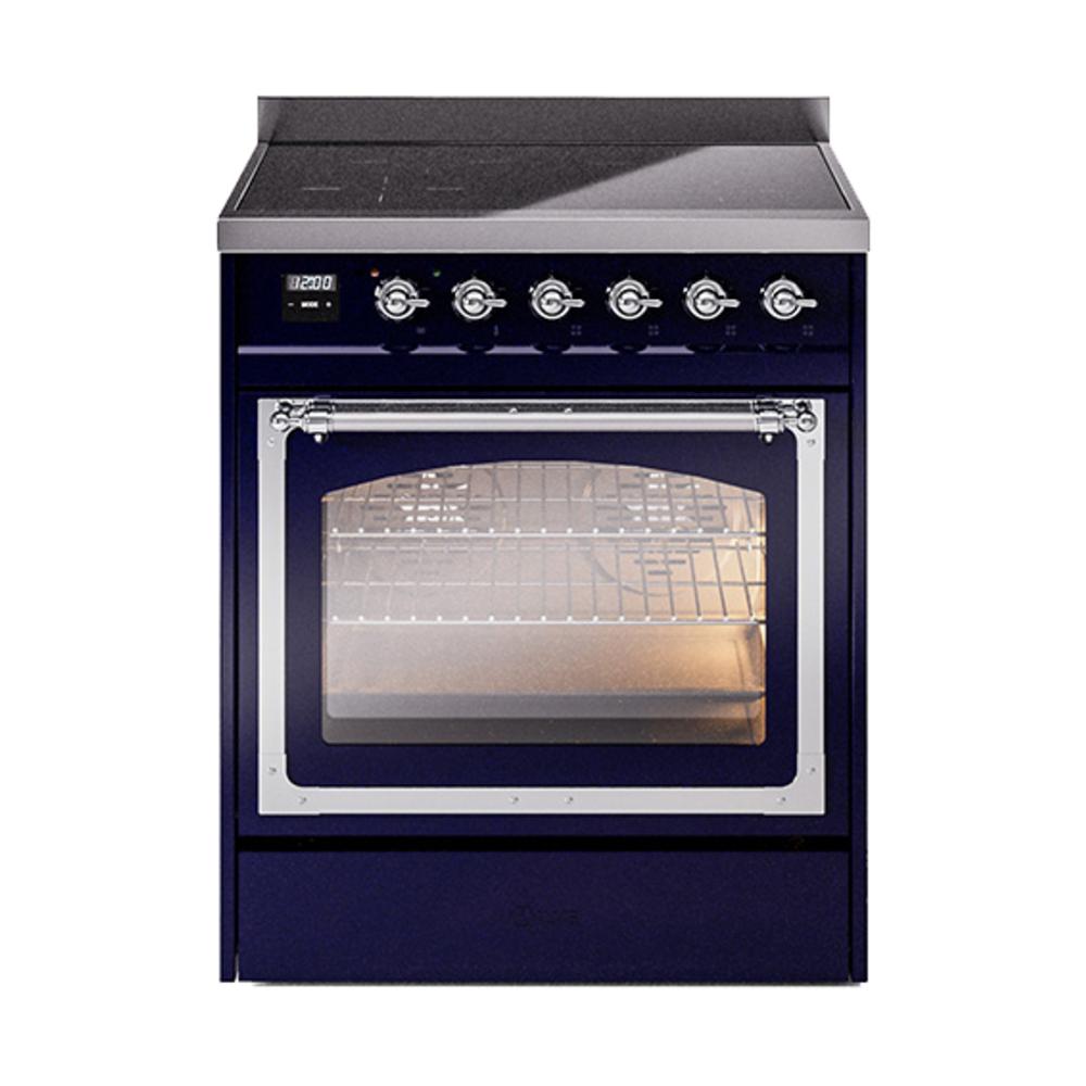 Ilve UNI304NMPMBC Ilve Uni304Nmpmbc Nostalgie Ii Noblesse 30" Induction Range (Triple Glass Door, Midnight Blue, Chrome)