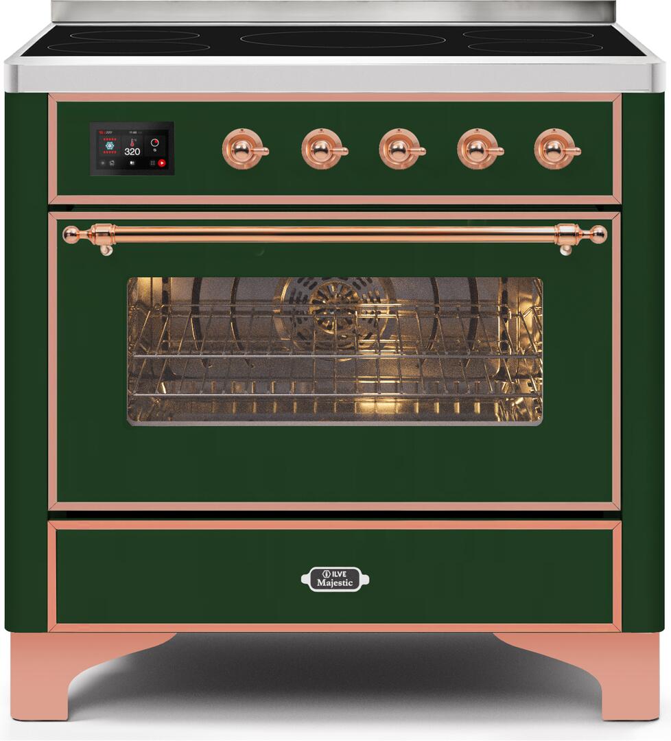 Ilve UMI09NS3EGP Majestic Ii 36 Inch Electric Freestanding Range In Emerald Green With Copper Trim