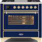 Ilve UM09FDNS3MBG Majestic Ii 36 Inch Dual Fuel Natural Gas Freestanding Range In Blue With Brass Trim