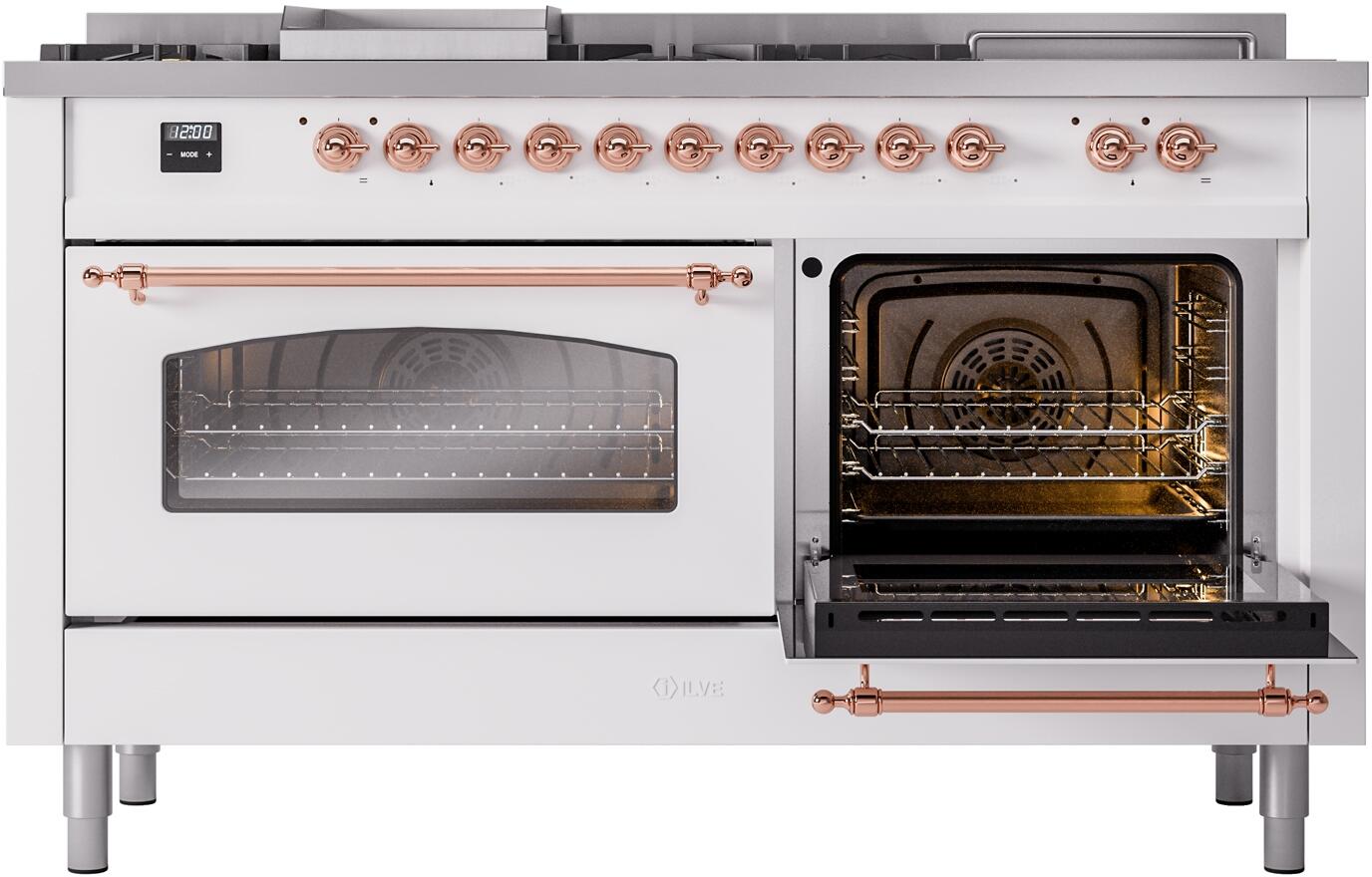 Ilve UP60FSNMPWHP Nostalgie Ii 60 Inch Dual Fuel Natural Gas Freestanding Range In White With Copper Trim