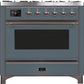 Ilve UM09FDNS3BGBLP Majestic Ii 36 Inch Dual Fuel Liquid Propane Freestanding Range In Blue Grey With Bronze Trim