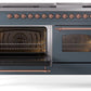 Ilve UP60FNMPBGPLP Nostalgie Ii 60 Inch Dual Fuel Liquid Propane Freestanding Range In Blue Grey With Copper Trim