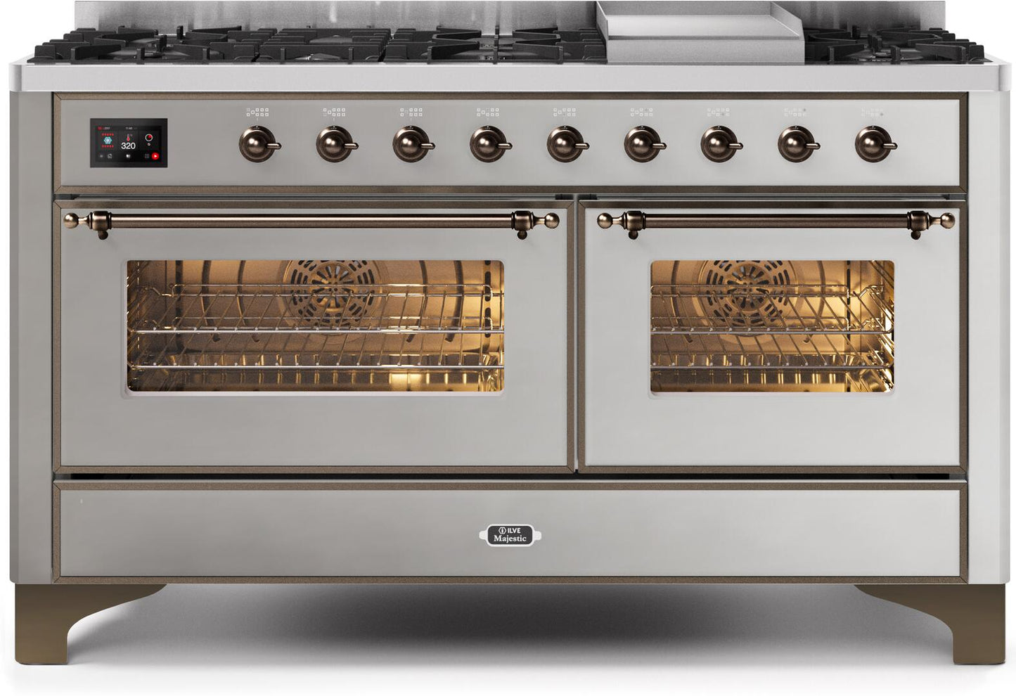 Ilve UM15FDNS3SSBLP Majestic Ii 60 Inch Dual Fuel Liquid Propane Freestanding Range In Stainless Steel With Bronze Trim