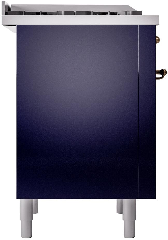 Ilve UP36FNMPMBBLP Nostalgie Ii 36 Inch Dual Fuel Liquid Propane Freestanding Range In Blue With Bronze Trim