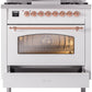 Ilve UP36FNMPWHP Nostalgie Ii 36 Inch Dual Fuel Natural Gas Freestanding Range In White With Copper Trim