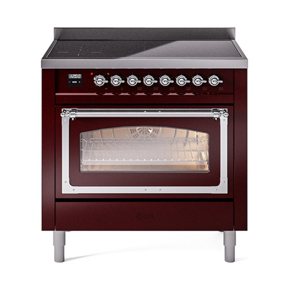 Ilve UNI366NMPBUC Ilve Uni366Nmpbuc Nostalgie Ii Noblesse 36" Induction Range (Triple Glass Door, Burgundy, Chrome)