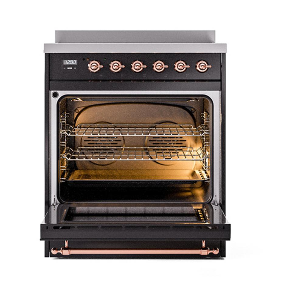 Ilve UNI304NMPBKP Ilve Uni304Nmpbkp Nostalgie Ii Noblesse 30" Induction Range (Triple Glass Door, Glossy Black, Copper)