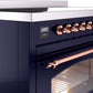 Ilve UPI486NMPMBP Nostalgie Ii 48 Inch Electric Freestanding Range In Blue With Copper Trim