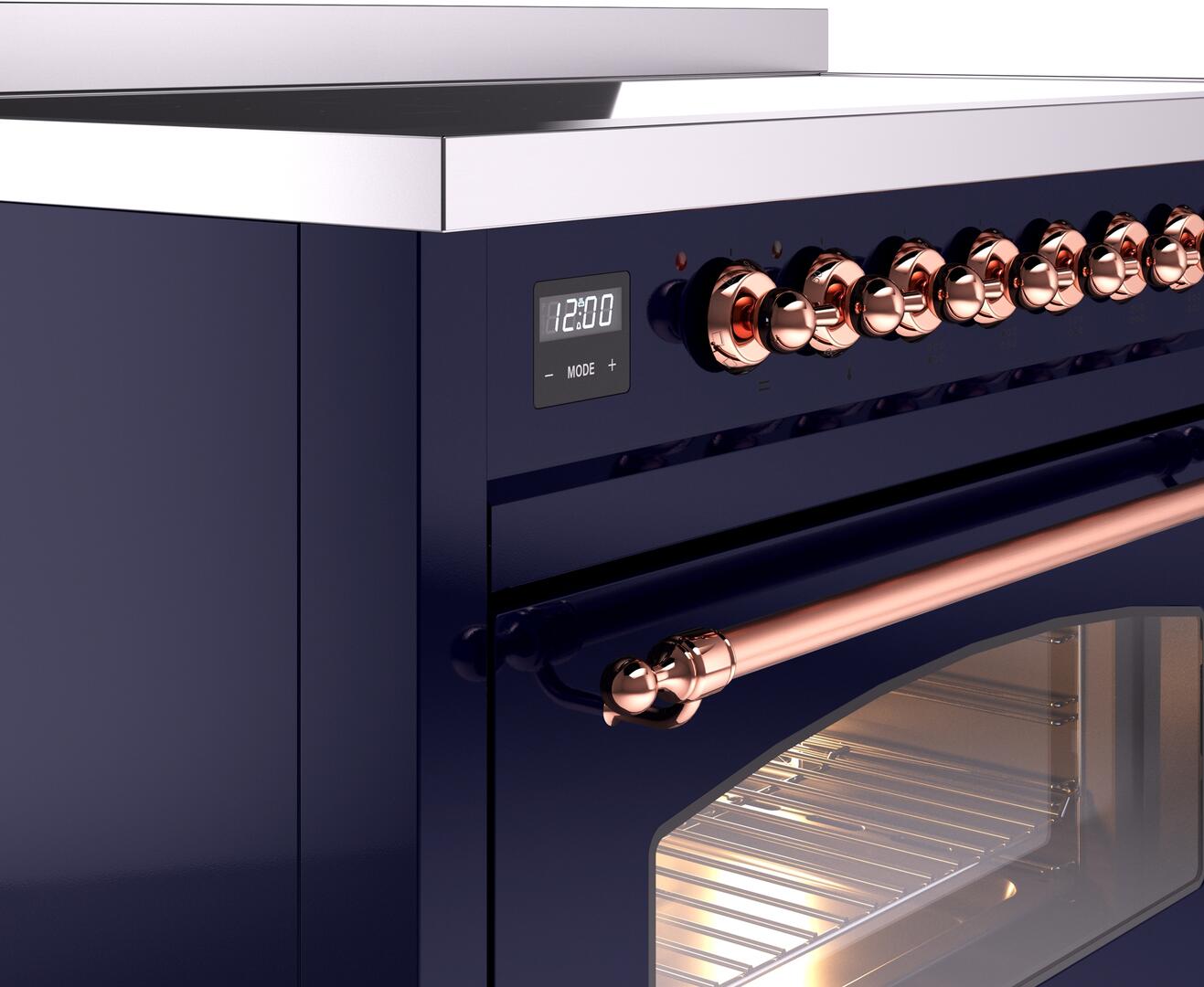 Ilve UPI486NMPMBP Nostalgie Ii 48 Inch Electric Freestanding Range In Blue With Copper Trim