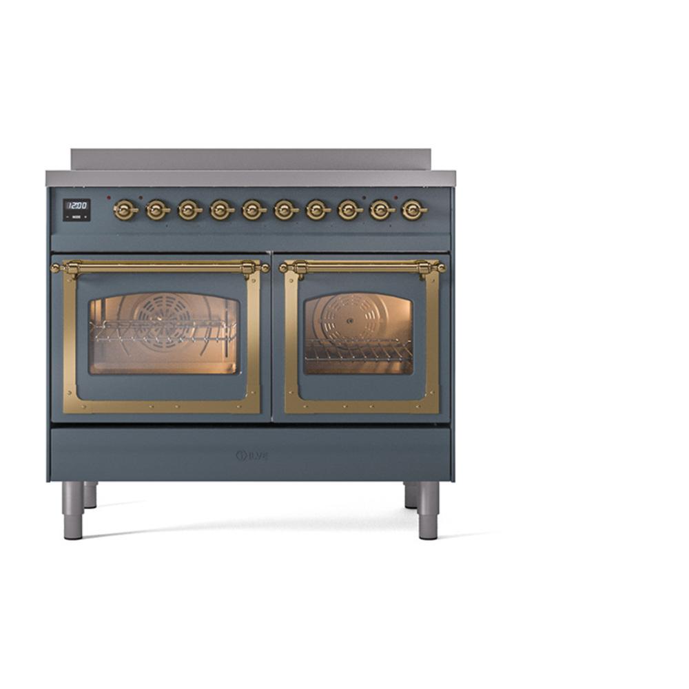 Ilve UNDI406NMPBGG Ilve Undi406Nmpbgg Nostalgie Ii Noblesse 40" Induction Range (Triple Glass Door, Blue Grey, Brass)