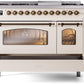 Ilve UP48FNMPAWB Nostalgie Ii 48 Inch Dual Fuel Natural Gas Freestanding Range In Antique White With Bronze Trim