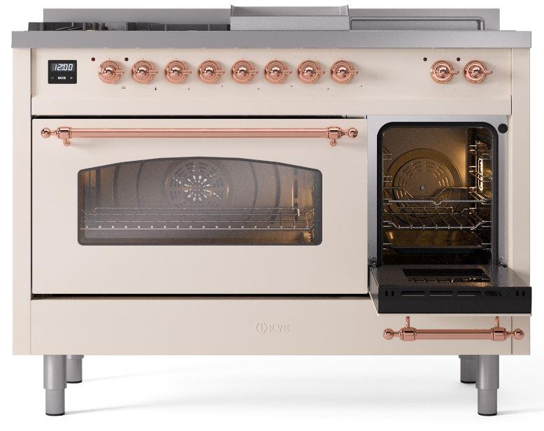 Ilve UP48FSNMPAWPLP Nostalgie Ii 48 Inch Dual Fuel Liquid Propane Freestanding Range In Antique White With Copper Trim